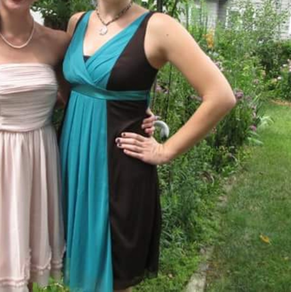 🐙EUC Ruby Rox Brown and Turquoise Chiffon Dress